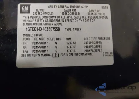 2008 GMC Sierra 1500 Work Truck z USA, uszkodzony, nr VIN 1GTEC14X48Z307558